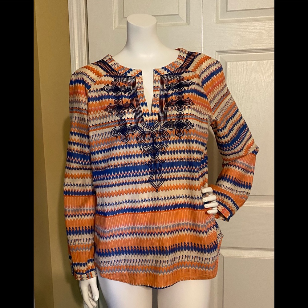 NWOT J. Crew Tunic Orange & Blue Print SZ S